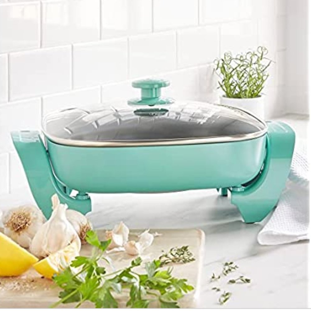 Turquoise Square Skillet, 5-Quart Capacity, Ceramic